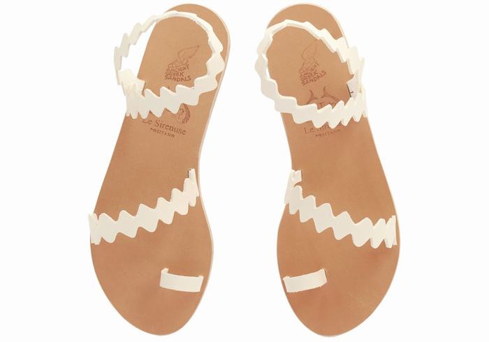 White Ancient Greek Sandals Eleftheria Onda Leather Women Toe-Post Sandals | OVG7274QL