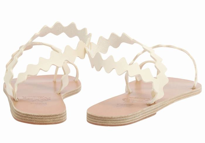 White Ancient Greek Sandals Eleftheria Onda Leather Women Toe-Post Sandals | OVG7274QL