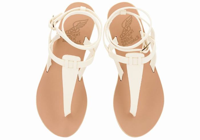 White Ancient Greek Sandals Estia Leather Women Ankle Strap Sandals | CPB6844PM