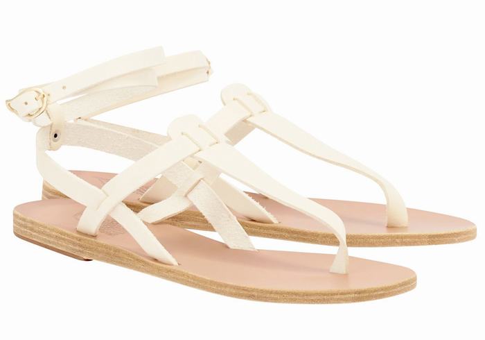 White Ancient Greek Sandals Estia Leather Women Ankle Strap Sandals | CPB6844PM