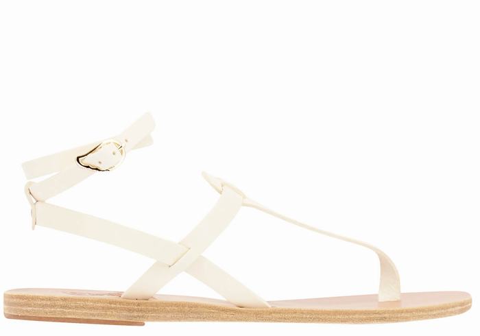 White Ancient Greek Sandals Estia Leather Women Ankle Strap Sandals | CPB6844PM