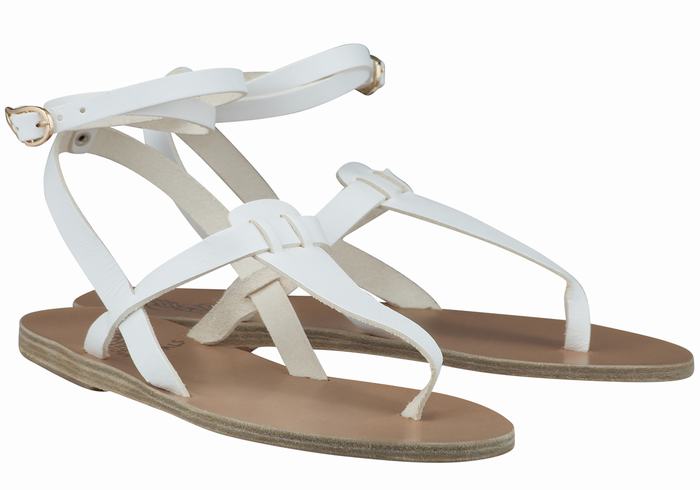 White Ancient Greek Sandals Estia Leather Women Ankle Strap Sandals | DBU895KA