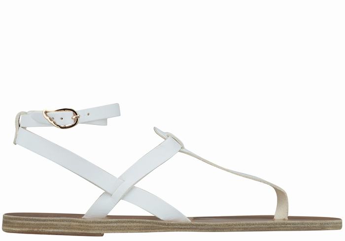 White Ancient Greek Sandals Estia Leather Women Ankle Strap Sandals | DBU895KA