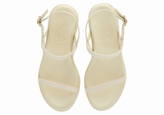 White Ancient Greek Sandals Evriali Leather Women Platform Sandals | VRS2035PB