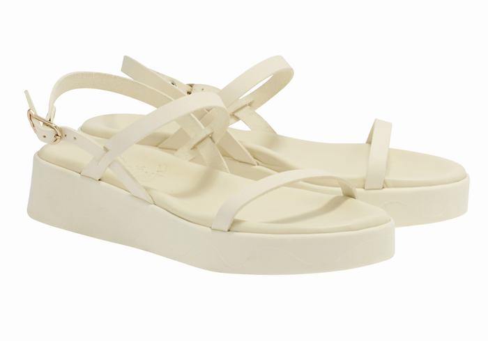 White Ancient Greek Sandals Evriali Leather Women Platform Sandals | VRS2035PB