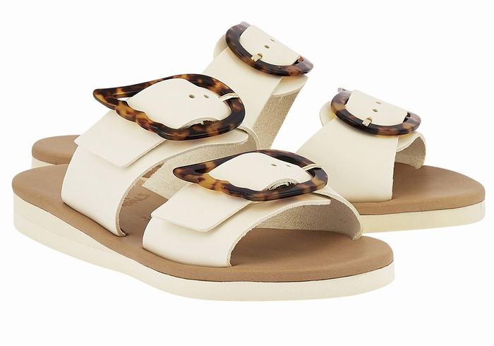 White Ancient Greek Sandals Iaso Women Slide Sandals | VVQ3964KX