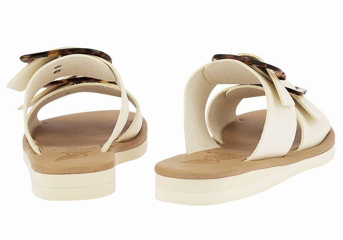 White Ancient Greek Sandals Iaso Women Slide Sandals | VVQ3964KX