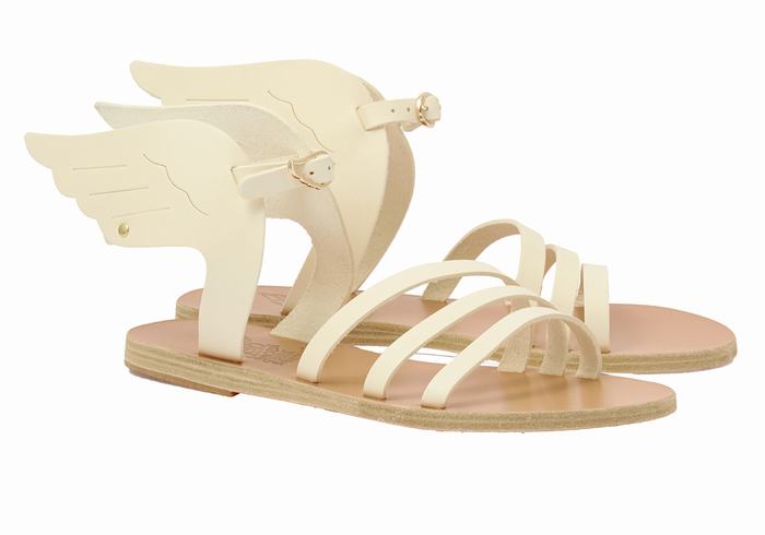 White Ancient Greek Sandals Ikaria Leather Women Ankle Strap Sandals | OXA8983ZU