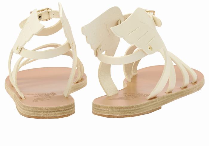 White Ancient Greek Sandals Ikaria Leather Women Ankle Strap Sandals | OXA8983ZU