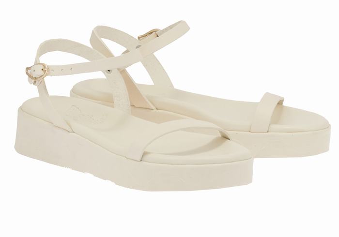 White Ancient Greek Sandals Irida Leather Women Platform Sandals | FUJ3339ZW