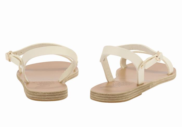 White Ancient Greek Sandals Irida Leather Women Back-Strap Sandals | SOP5359JA