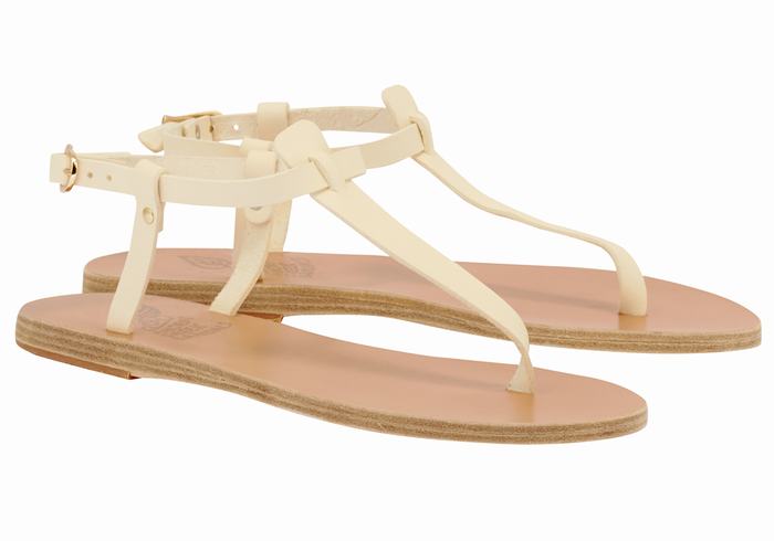 White Ancient Greek Sandals Lito Flip Flop Leather Women Back-Strap Sandals | IVM5367GQ