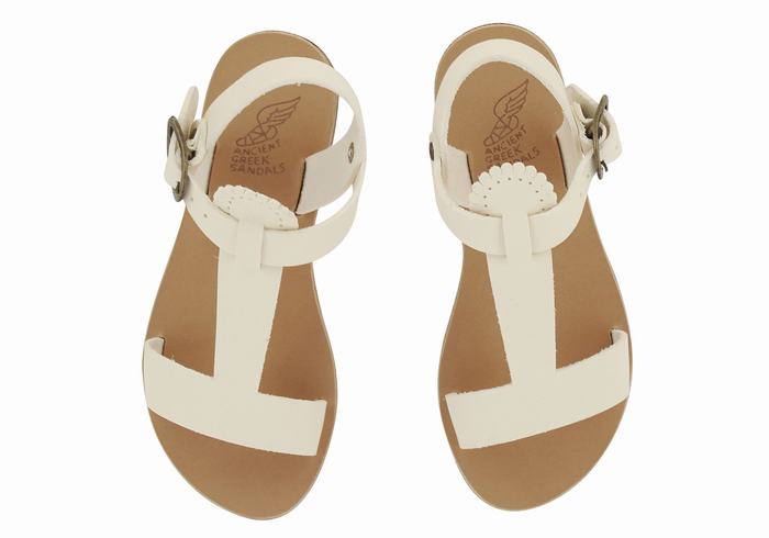 White Ancient Greek Sandals Little Amber Soft Kids' Flat Sandals | NTH2858PU