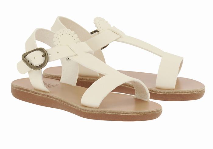 White Ancient Greek Sandals Little Amber Soft Kids' Flat Sandals | NTH2858PU