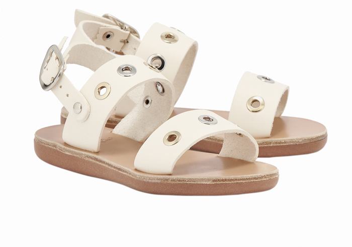 White Ancient Greek Sandals Little Clio Eyelets Soft Kids' Casual Sandals | GFI4370TJ