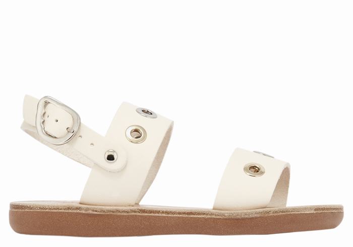 White Ancient Greek Sandals Little Clio Eyelets Soft Kids\' Casual Sandals | GFI4370TJ