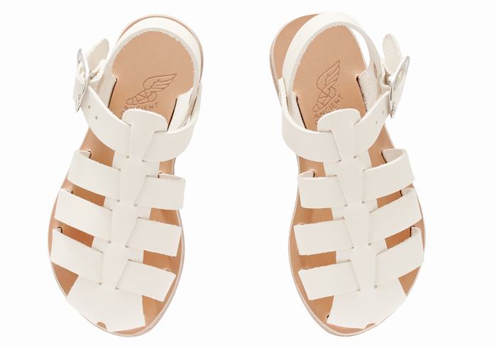 White Ancient Greek Sandals Little Ektoras Soft Kids' Fisherman Sandals | PLQ657FD