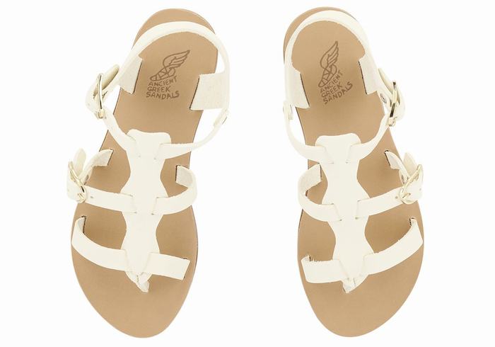 White Ancient Greek Sandals Little Grace Kelly Soft Kids' Flat Sandals | VBS7811JW