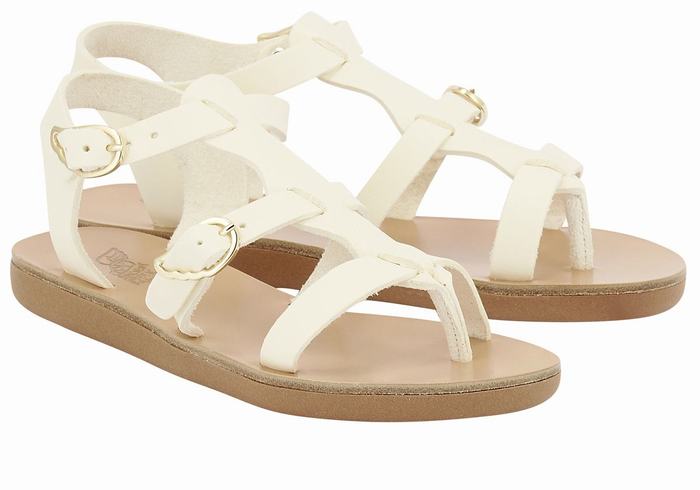 White Ancient Greek Sandals Little Grace Kelly Soft Kids' Flat Sandals | VBS7811JW