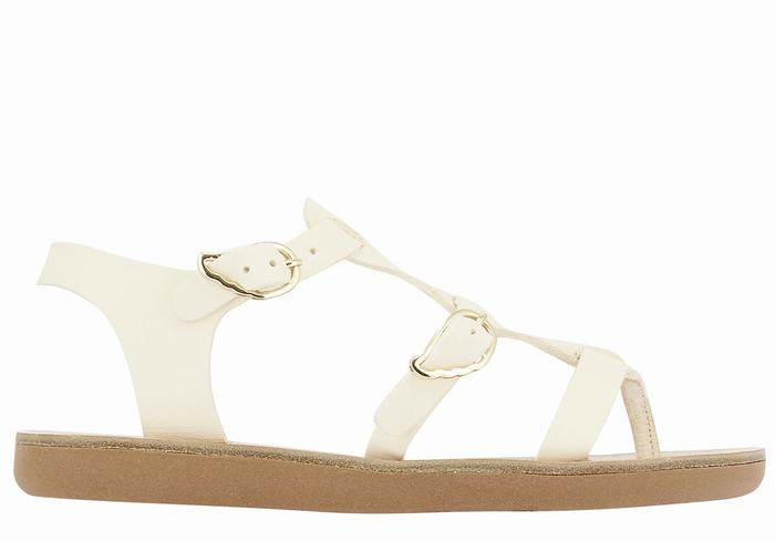 White Ancient Greek Sandals Little Grace Kelly Soft Kids\' Flat Sandals | VBS7811JW