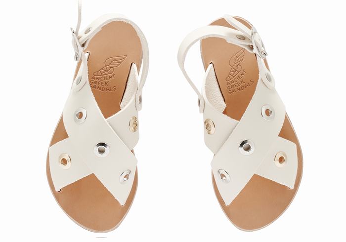 White Ancient Greek Sandals Little Maria Eyelets Soft Kids' Casual Sandals | TGU367LH