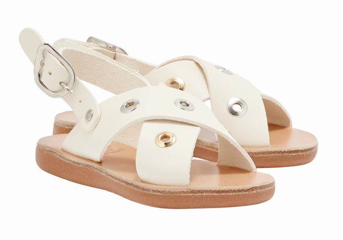 White Ancient Greek Sandals Little Maria Eyelets Soft Kids' Casual Sandals | TGU367LH