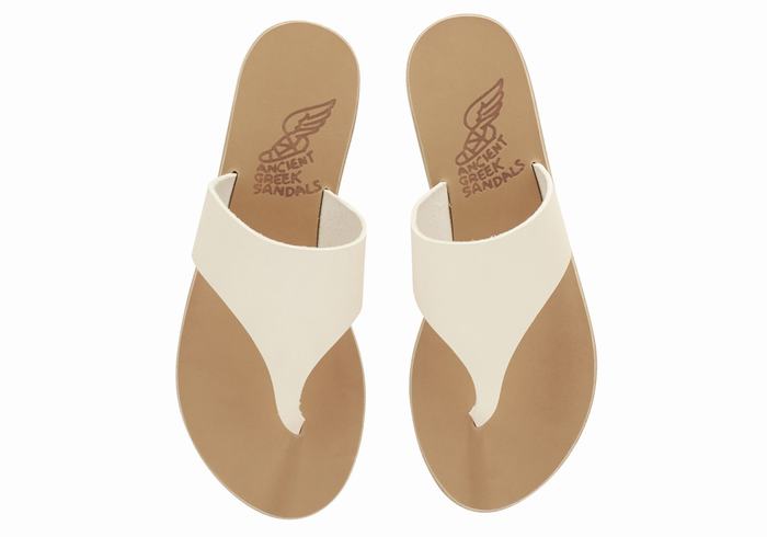 White Ancient Greek Sandals Mera Leather Women Flip Flops | IFX7585KK