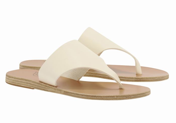 White Ancient Greek Sandals Mera Leather Women Flip Flops | IFX7585KK