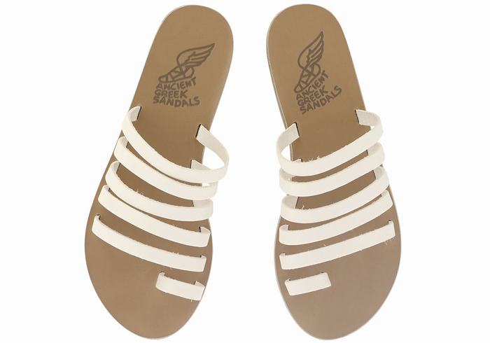 White Ancient Greek Sandals Niki Leather Women Toe-Post Sandals | THW6824WC