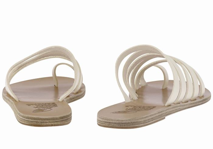 White Ancient Greek Sandals Niki Leather Women Toe-Post Sandals | THW6824WC