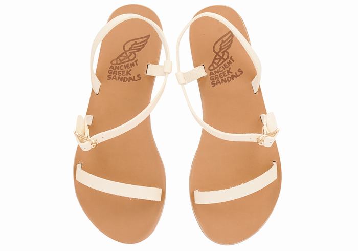 White Ancient Greek Sandals Niove Leather Women Back-Strap Sandals | ZRE7261DF