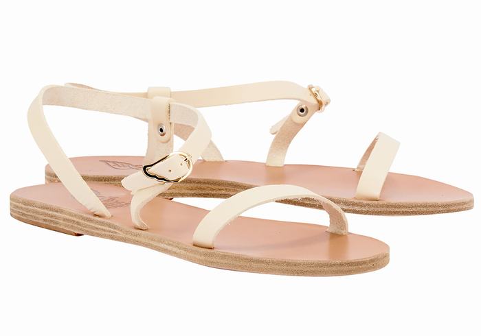 White Ancient Greek Sandals Niove Leather Women Back-Strap Sandals | ZRE7261DF