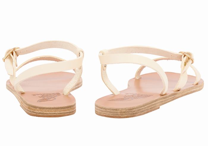 White Ancient Greek Sandals Niove Leather Women Back-Strap Sandals | ZRE7261DF