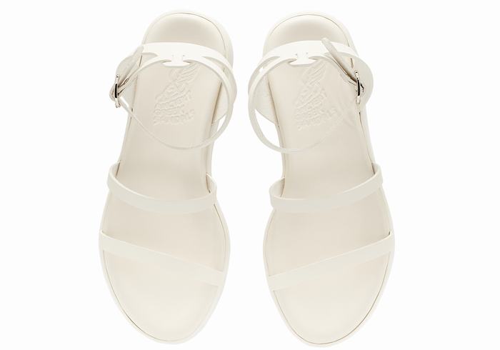 White Ancient Greek Sandals Nissida Leather Women Platform Sandals | PUC4197BM