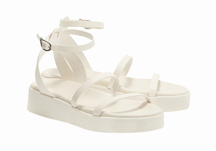 White Ancient Greek Sandals Nissida Leather Women Platform Sandals | PUC4197BM