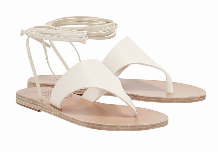 White Ancient Greek Sandals Nychta Leather Women Gladiator Sandals | AVJ9414OB