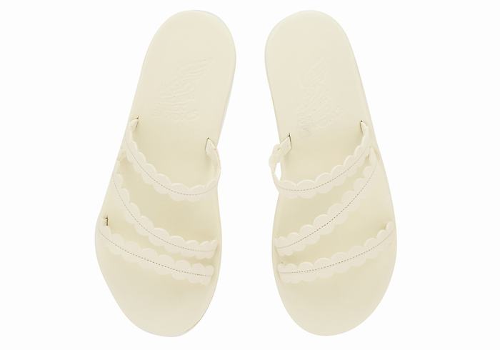 White Ancient Greek Sandals Oceanis Women Slide Sandals | FHP1072WE