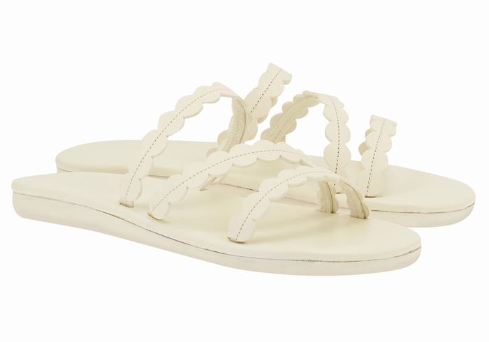 White Ancient Greek Sandals Oceanis Women Slide Sandals | FHP1072WE