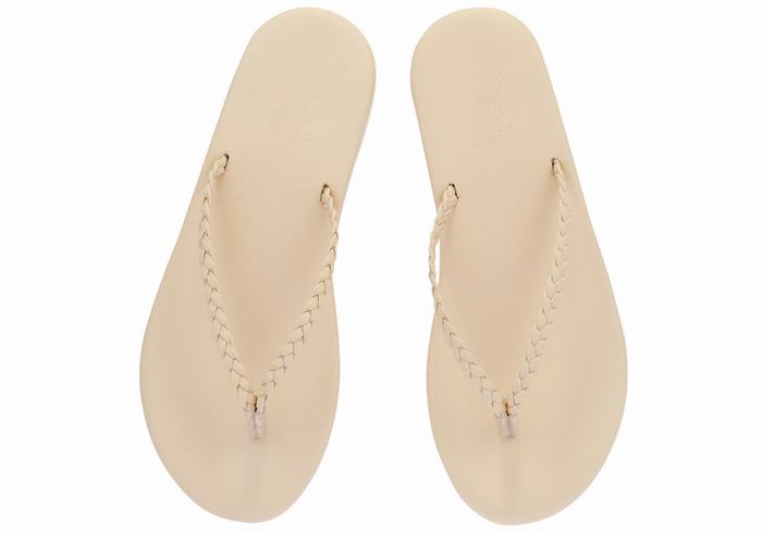 White Ancient Greek Sandals Plage Flip Flop Women Braided Sandals | KST7445PW