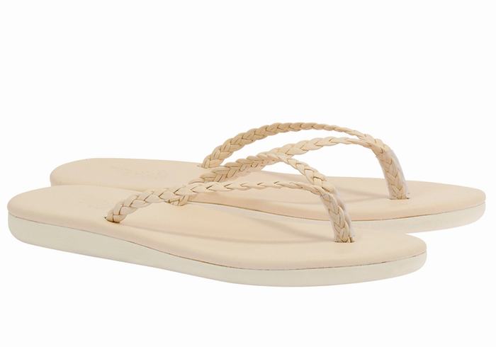 White Ancient Greek Sandals Plage Flip Flop Women Braided Sandals | KST7445PW