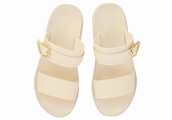 White Ancient Greek Sandals Preveza Comfort Women Slide Sandals | CQQ4899IH