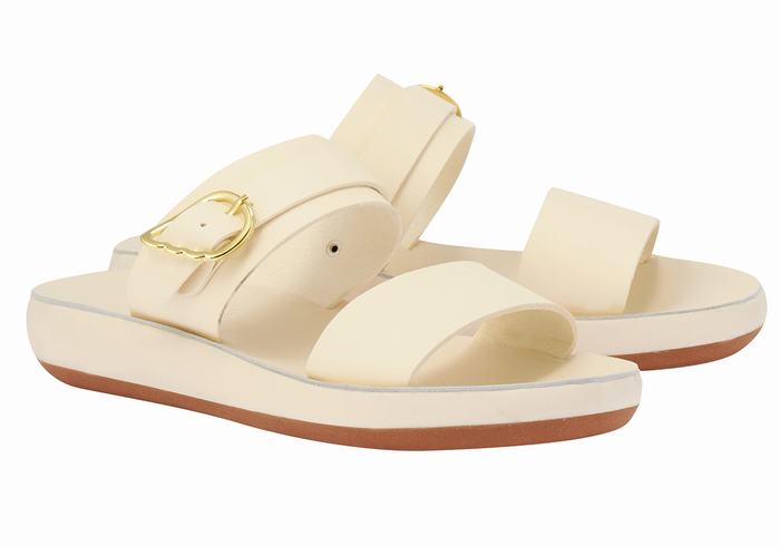 White Ancient Greek Sandals Preveza Comfort Women Slide Sandals | CQQ4899IH