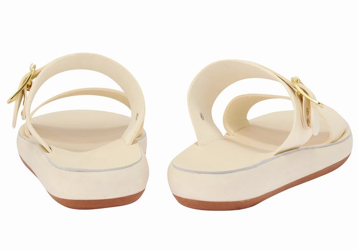 White Ancient Greek Sandals Preveza Comfort Women Slide Sandals | CQQ4899IH