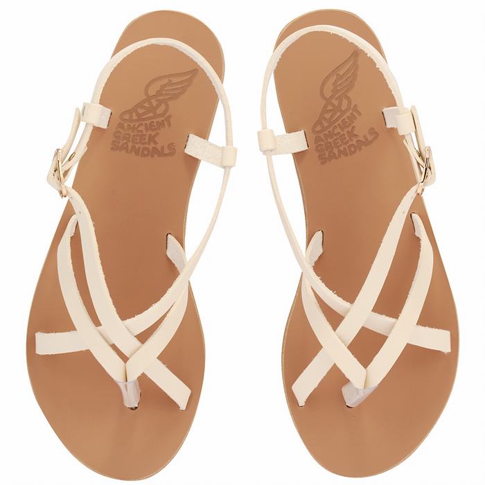 White Ancient Greek Sandals Semele Leather Women Back-Strap Sandals | YEL6630BK