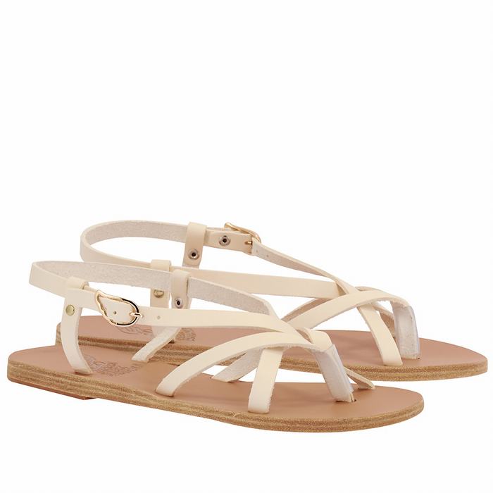 White Ancient Greek Sandals Semele Leather Women Back-Strap Sandals | YEL6630BK