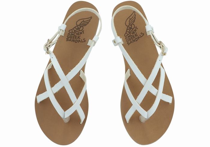 White Ancient Greek Sandals Semele Leather Women Back-Strap Sandals | BVU799ZL