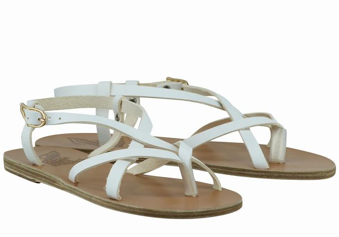 White Ancient Greek Sandals Semele Leather Women Back-Strap Sandals | BVU799ZL