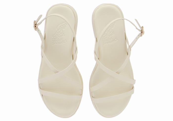 White Ancient Greek Sandals Silia Leather Women Platform Sandals | TVL6861IH