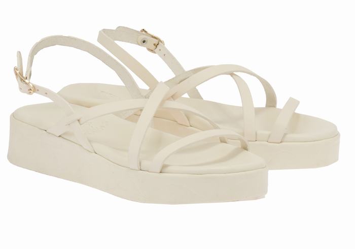 White Ancient Greek Sandals Silia Leather Women Platform Sandals | TVL6861IH