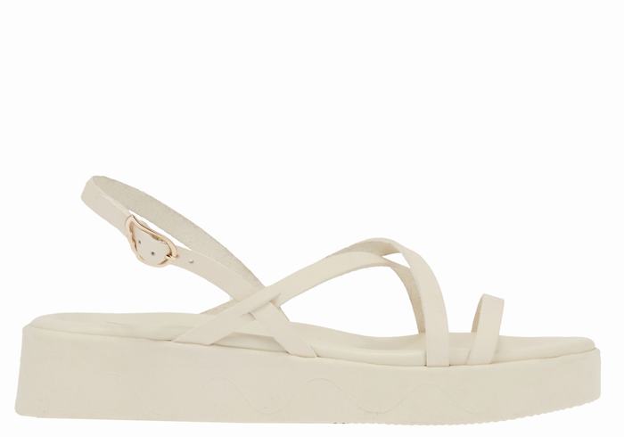 White Ancient Greek Sandals Silia Leather Women Platform Sandals | TVL6861IH